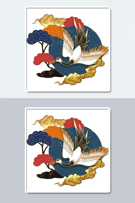 中国风仙鹤手绘免扣素材