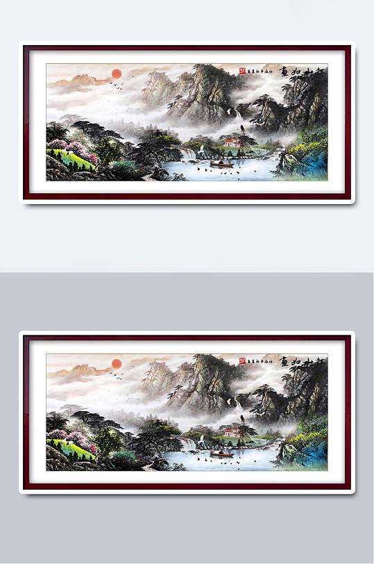 中国风大气山水国画插画-众图网