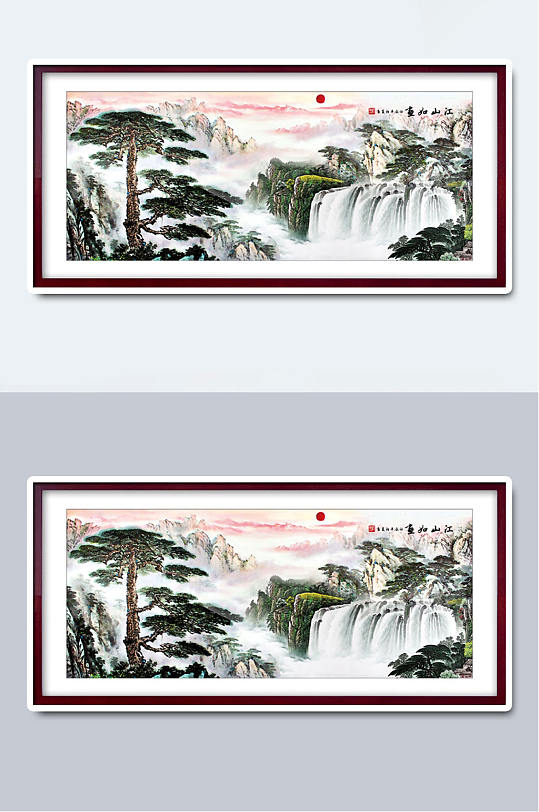 中国风大气山水国画插画-众图网