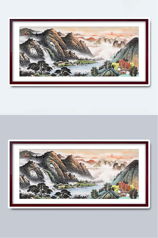 中国风大气山水国画插画-众图网