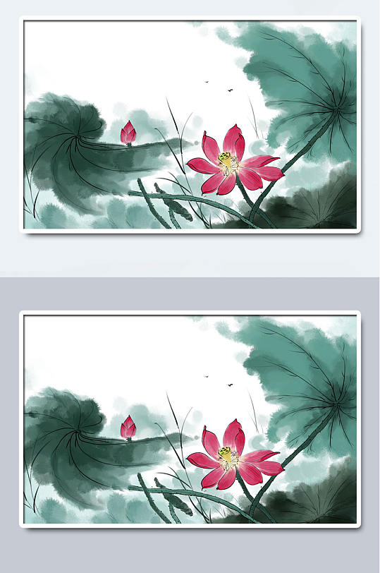 中国水墨荷花荷叶手绘插画