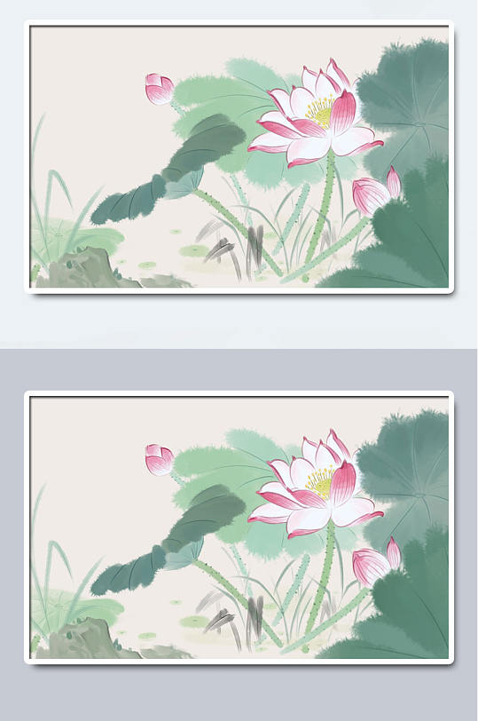 中国水墨荷花荷叶手绘插画