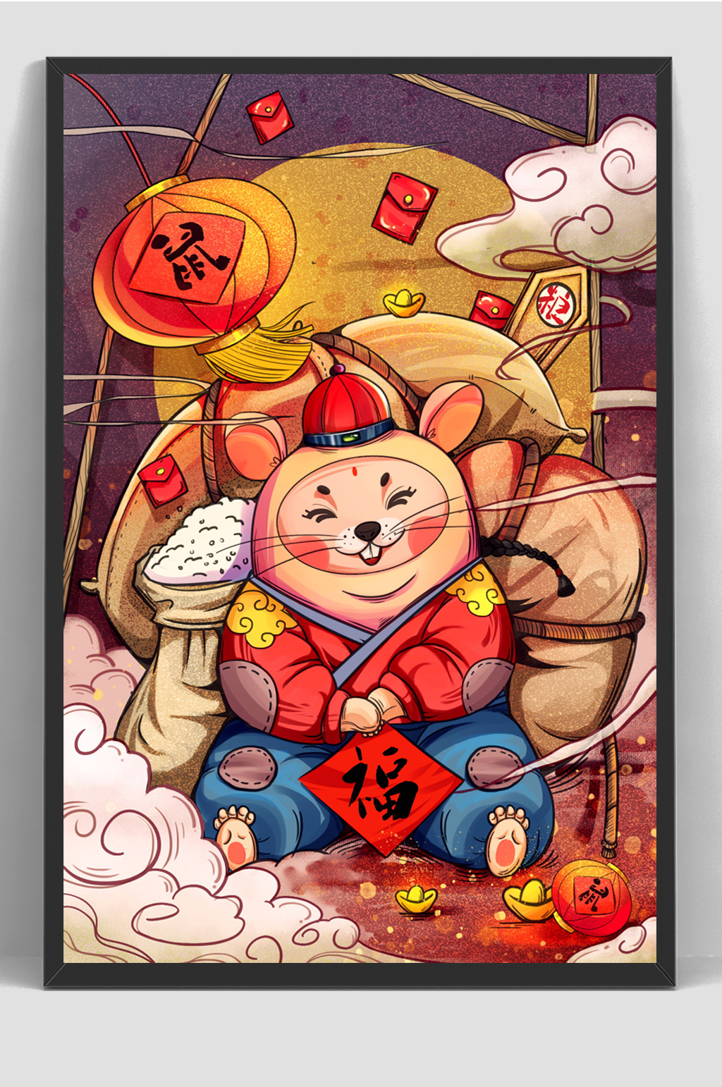 鼠年春节国潮插画图片