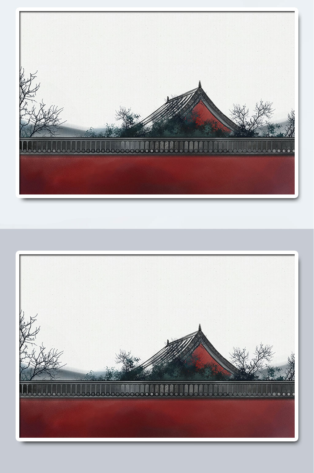 古朴国风水墨古建筑背景素材