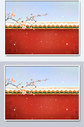 飘雪国风水墨古建筑背景