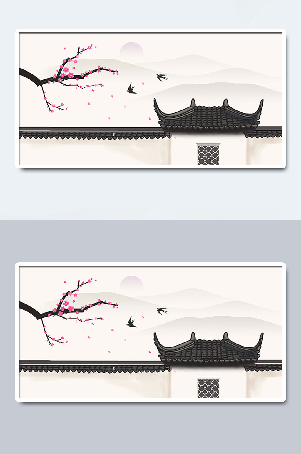 山峦国风水墨古建筑背景素材
