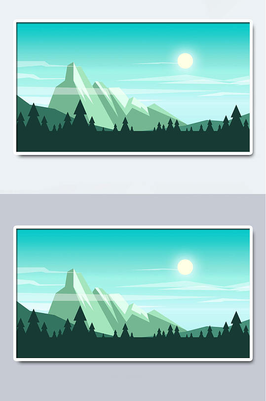 綠色群山漸變風(fēng)景插畫背景