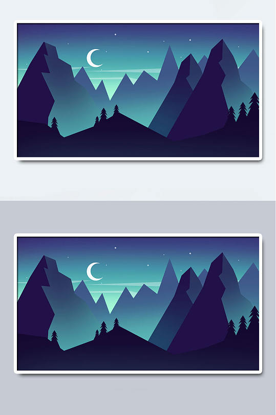 群山扁平渐变风景插画背景