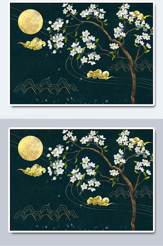 国潮中国山水白花装饰画-众图网