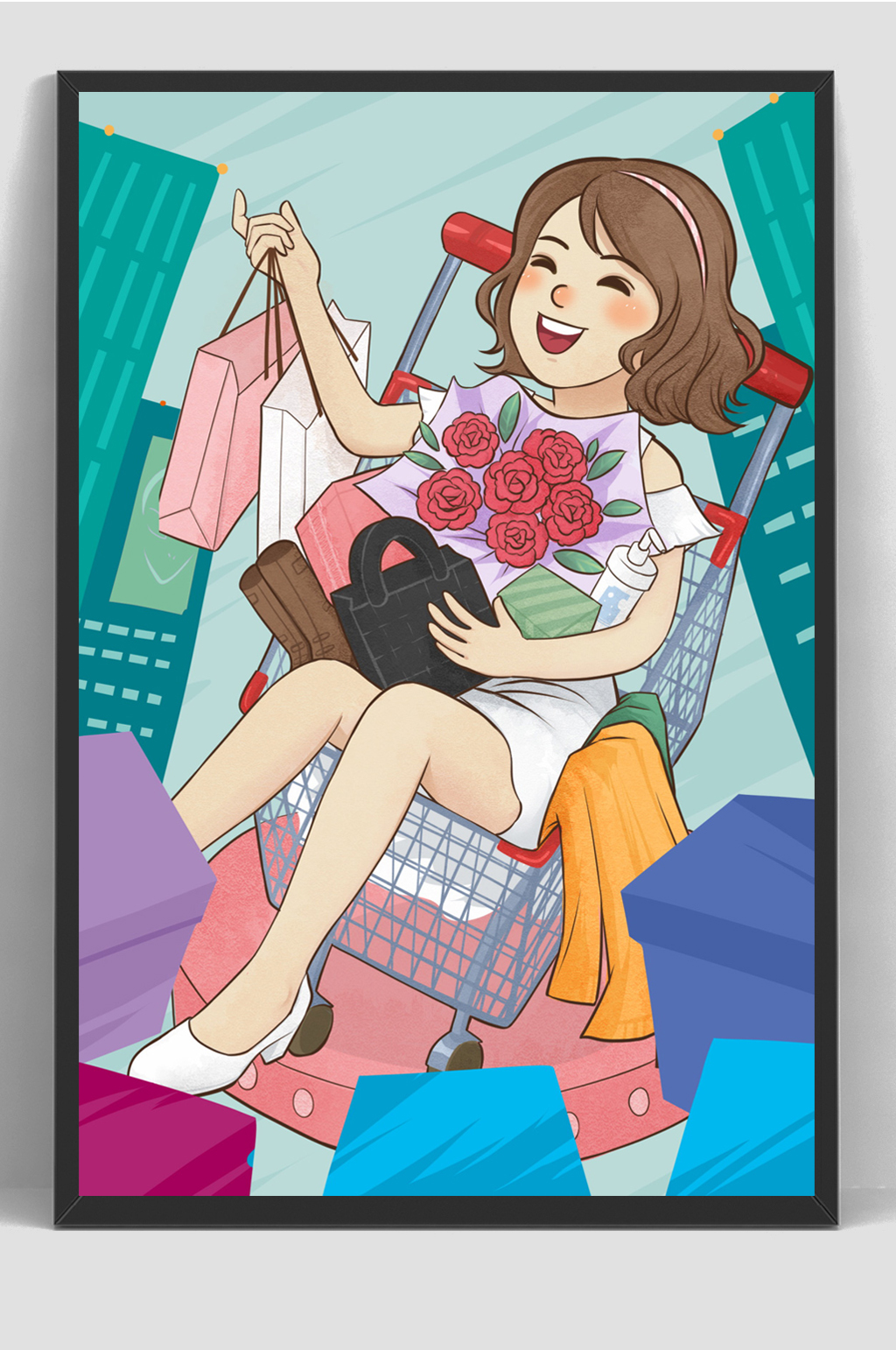 波普风女性玫瑰促销插画素材