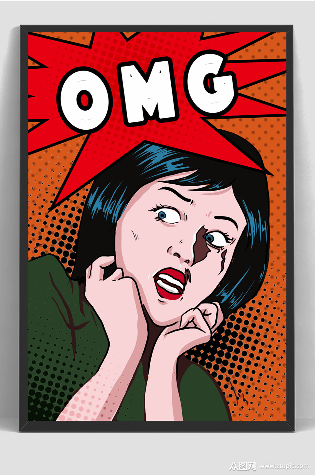 波普风女性惊吓促销海报素材