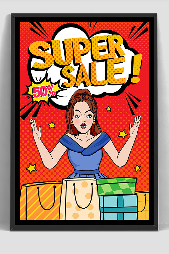 波普风女性降价促销海报
