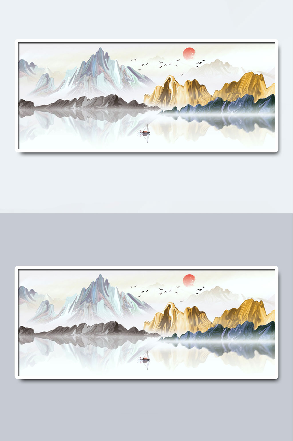 中国风高山水墨国画插画素材