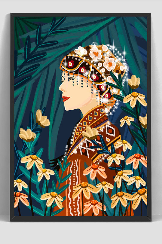 湘西少数民族苗族花簇插画-众图网