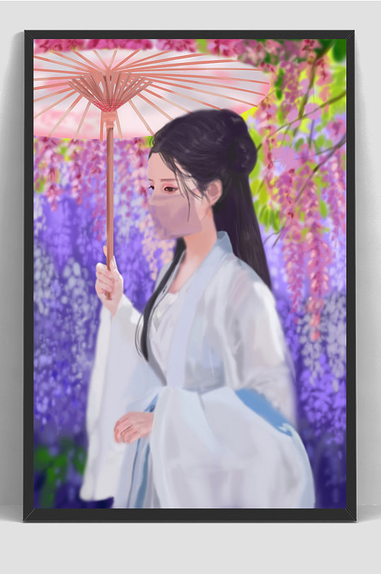 中国古风油纸伞插画