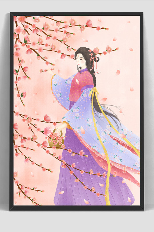 中国古风梅花古代手绘插画