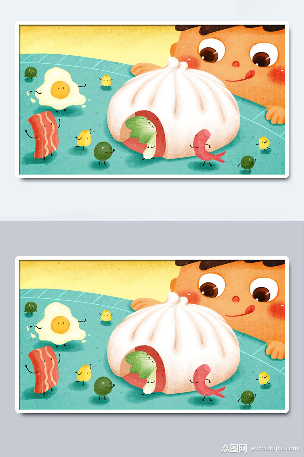 卡通早餐午餐菜包美食插画素材