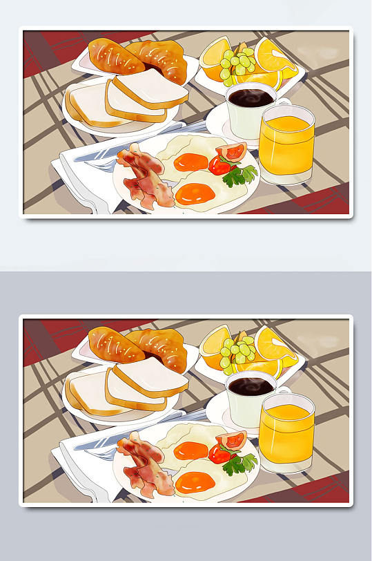 卡通早餐午餐果汁美食插画