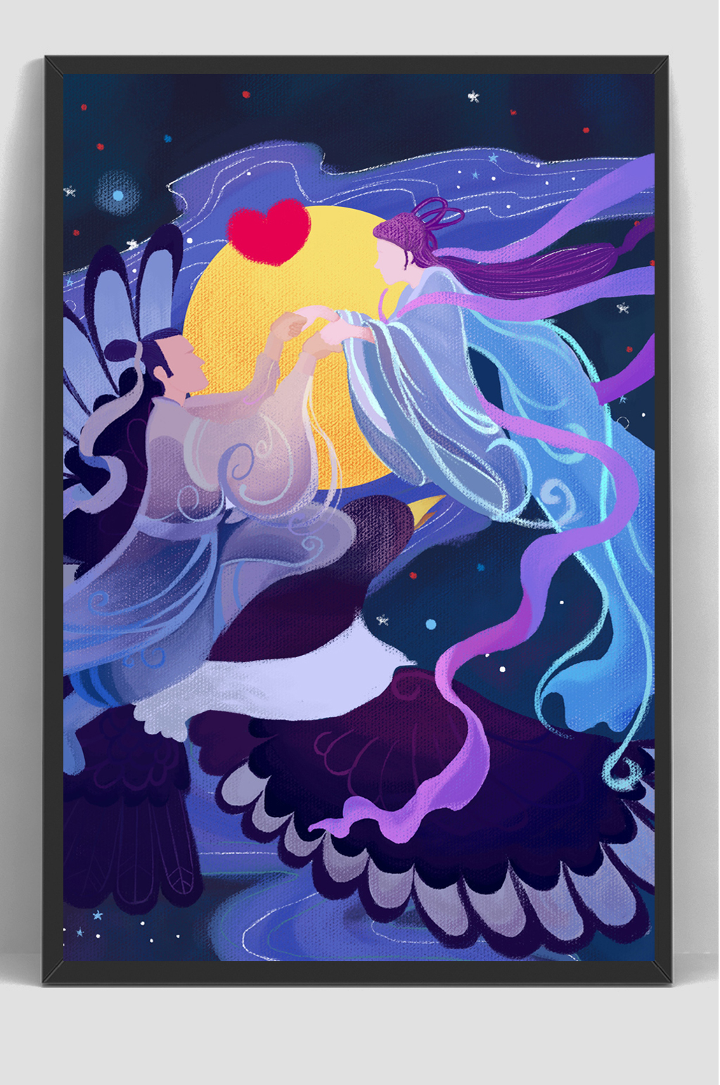 七夕情人节牛郎织女插画素材