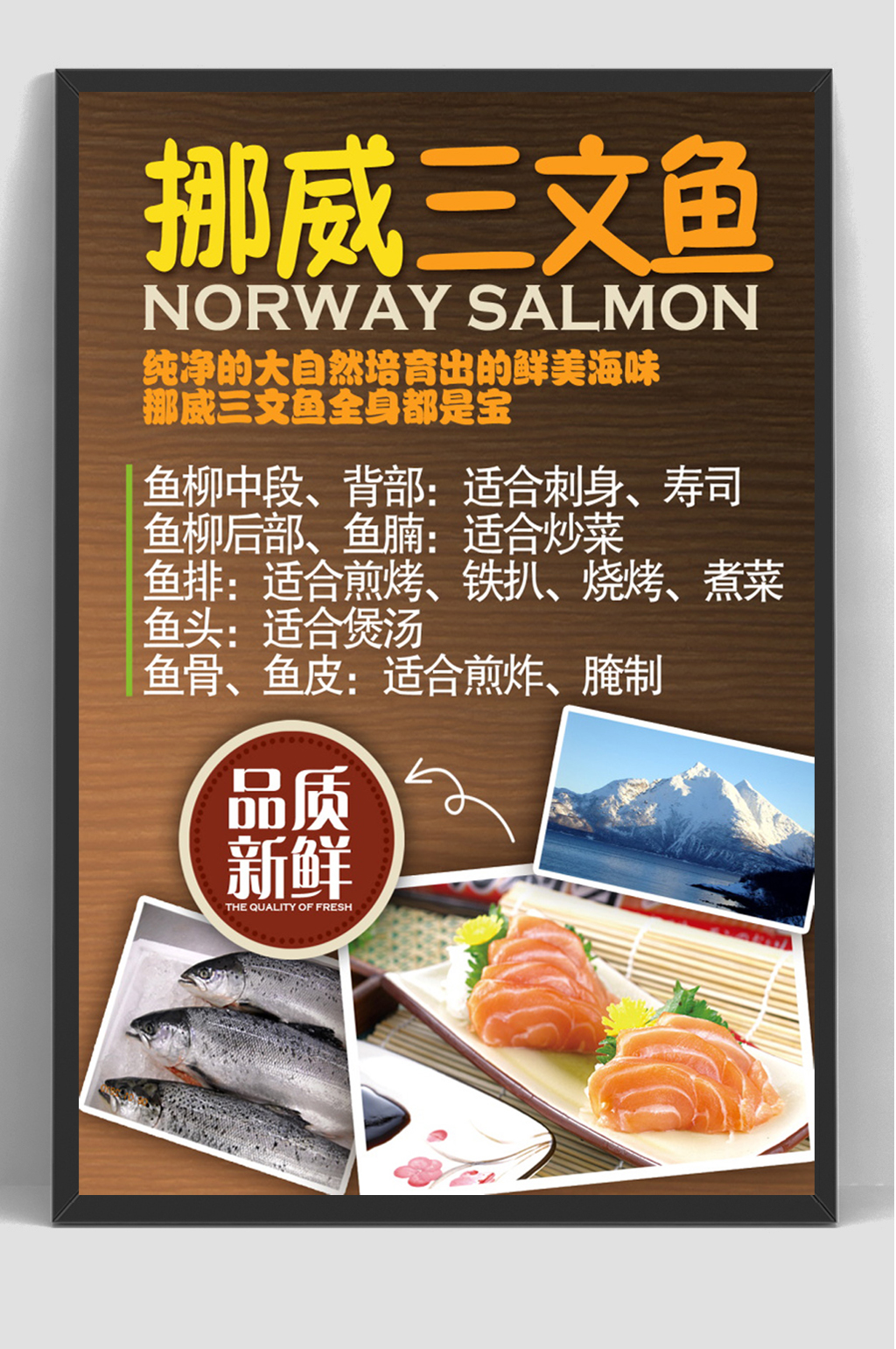 美食海鲜挪威三文鱼片海报