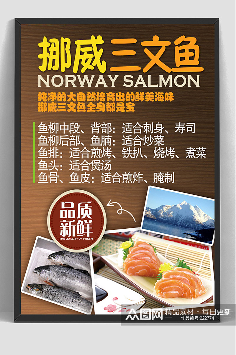 美食海鲜挪威三文鱼片海报素材