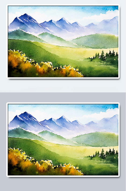 唯美秋季水彩山水风景画