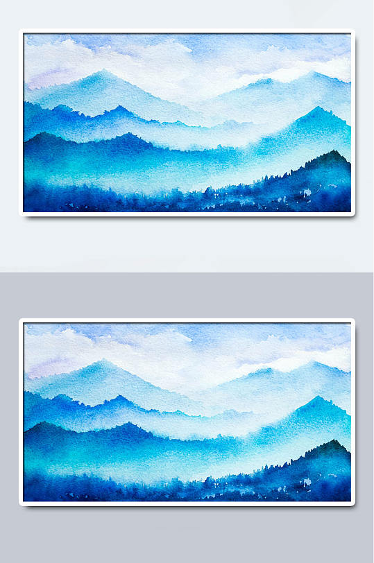 唯美群山水彩山水风景画