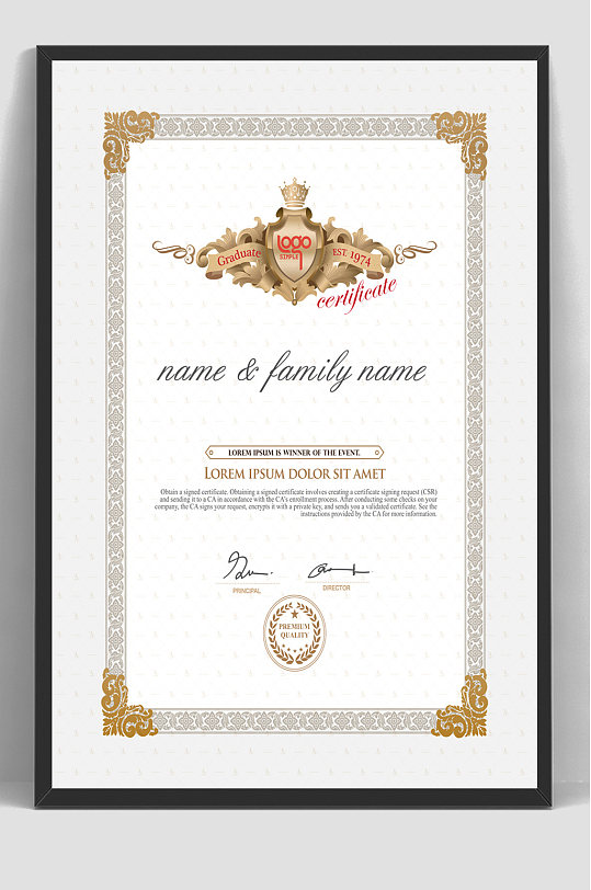 金边英文证书质检报告模板-众图网