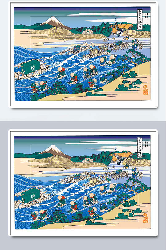 日式复古运河浮世绘插画