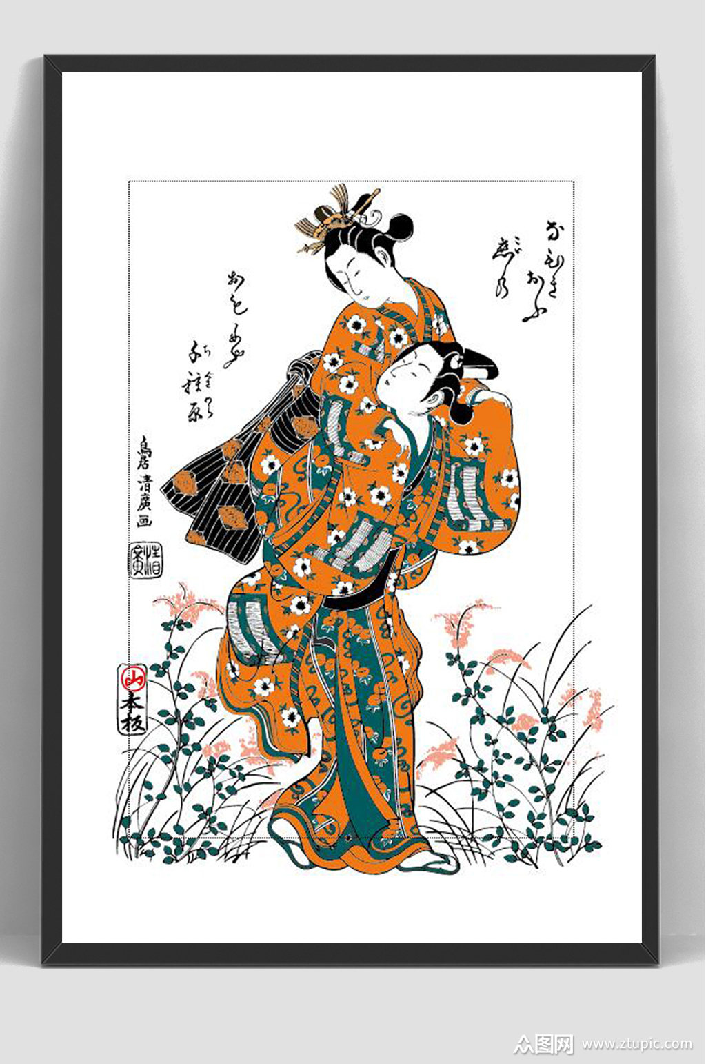 传统日式复古浮世绘插画