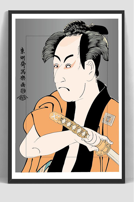 复古浮世绘日本武士插画