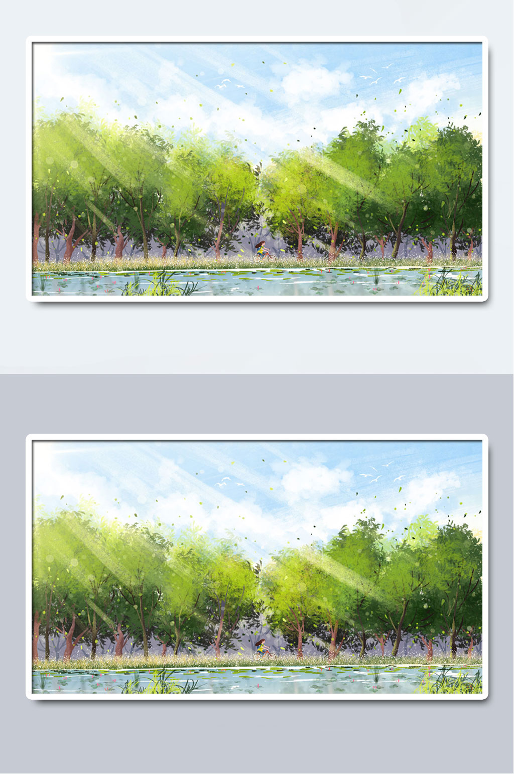 光影小清新风夏季森林插画素材