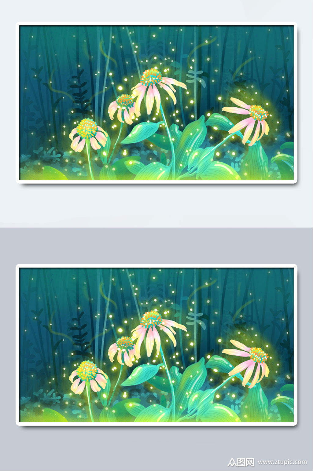 鲜花清新风夏季森林插画模板下载-编号234911-众图网