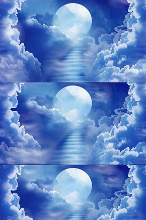 蓝色唯美云中的月亮天梯模板下载-编号367753-众图网