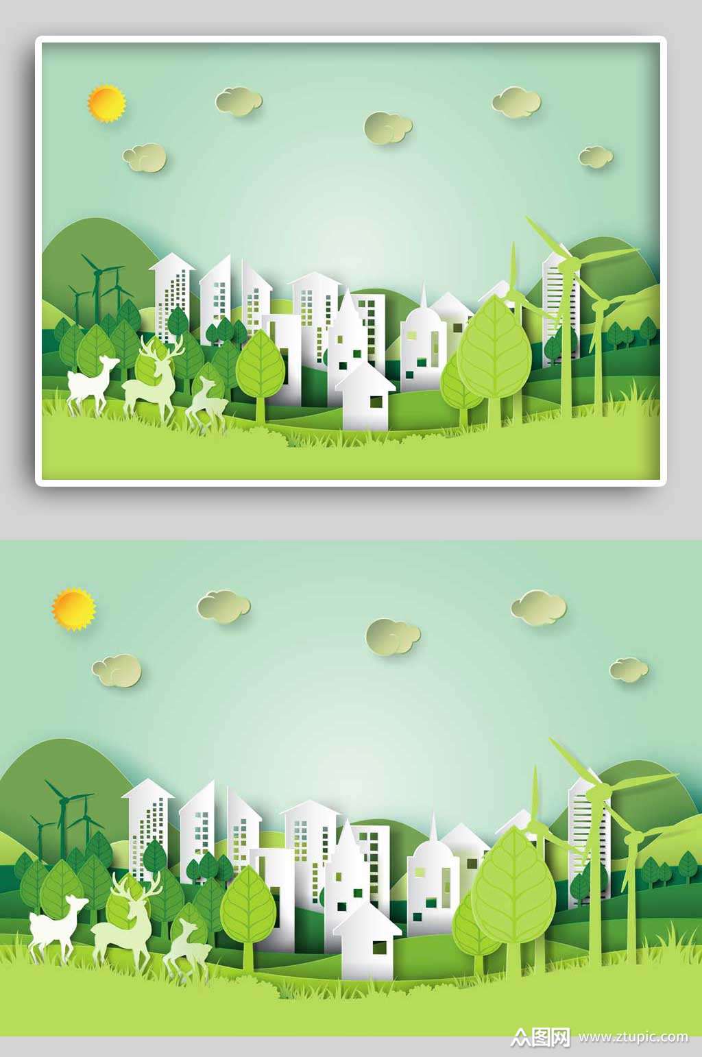 生态城市绿色环保节能剪纸