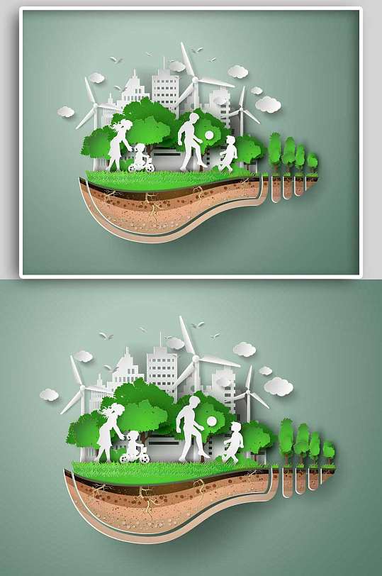 美好家园绿色环保节能剪纸