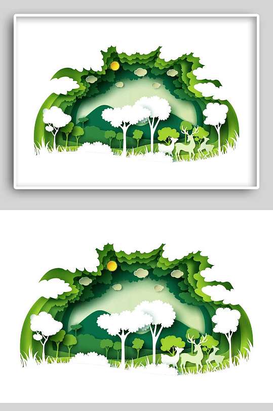 绿色森林环保节能剪纸-众图网