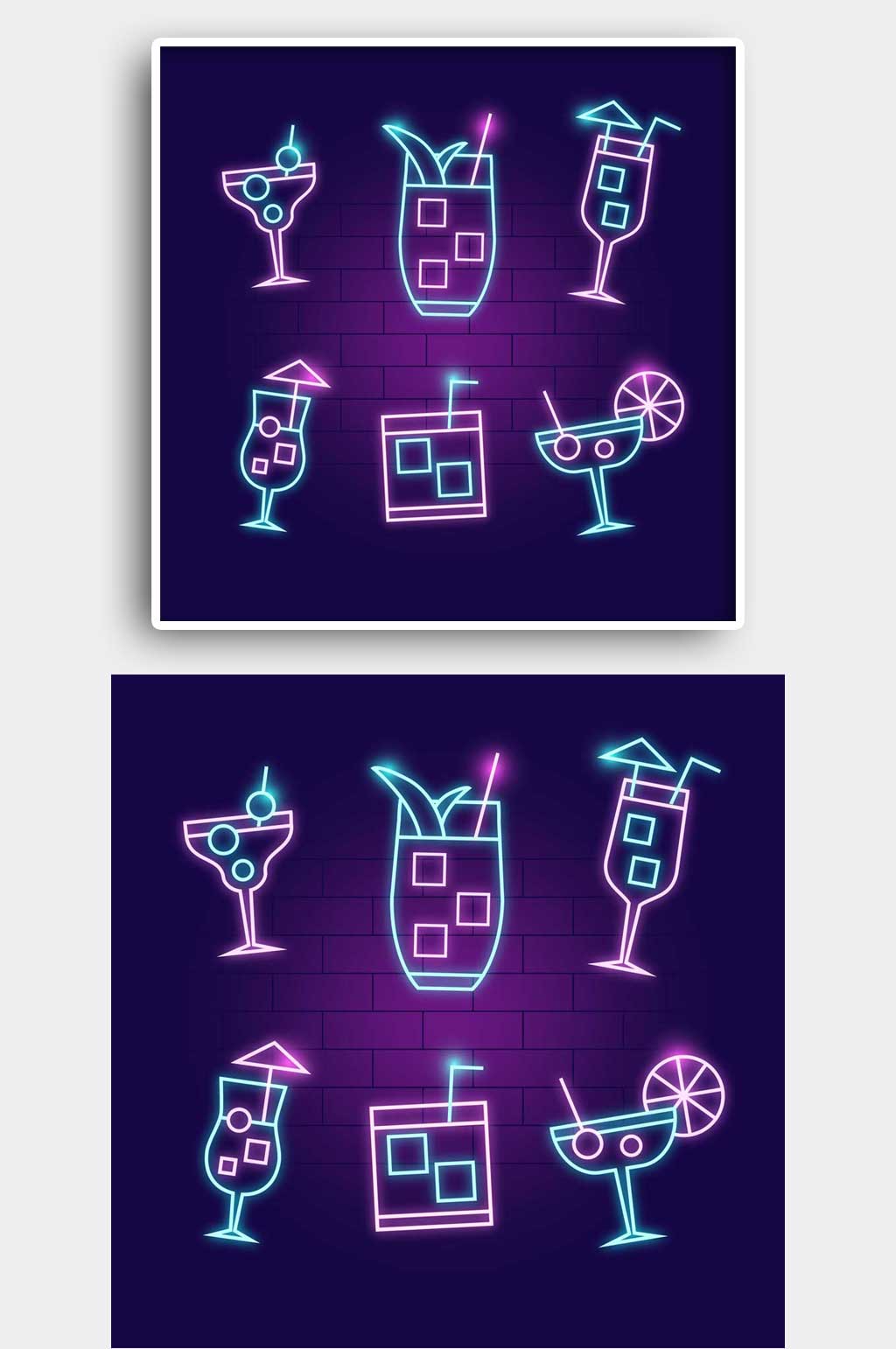 酒吧霓虹灯酒杯徽标 霓虹灯元素素材