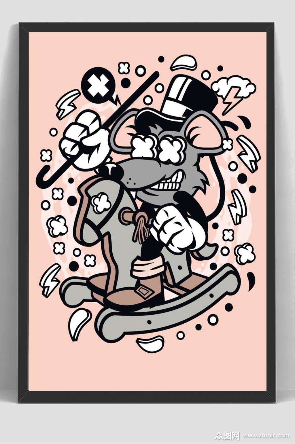 老鼠卡通波普渡鸦抽象插画