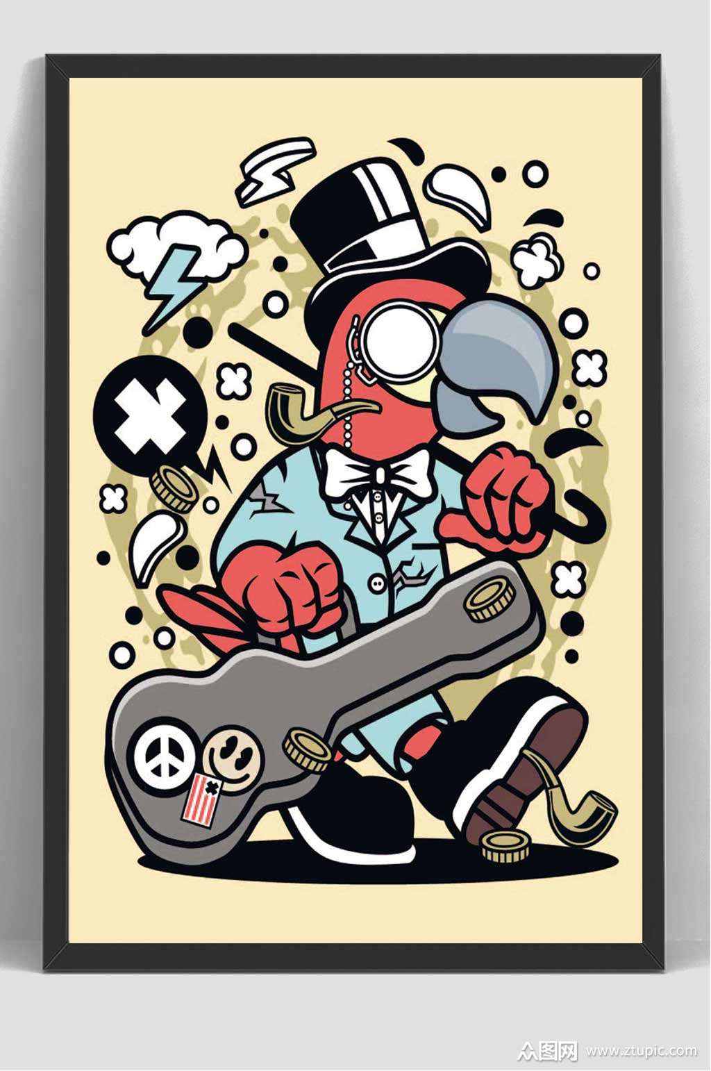 卡通鹦鹉波普渡鸦抽象插画