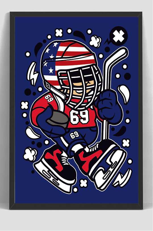 卡通冰球波普渡鸦抽象插画