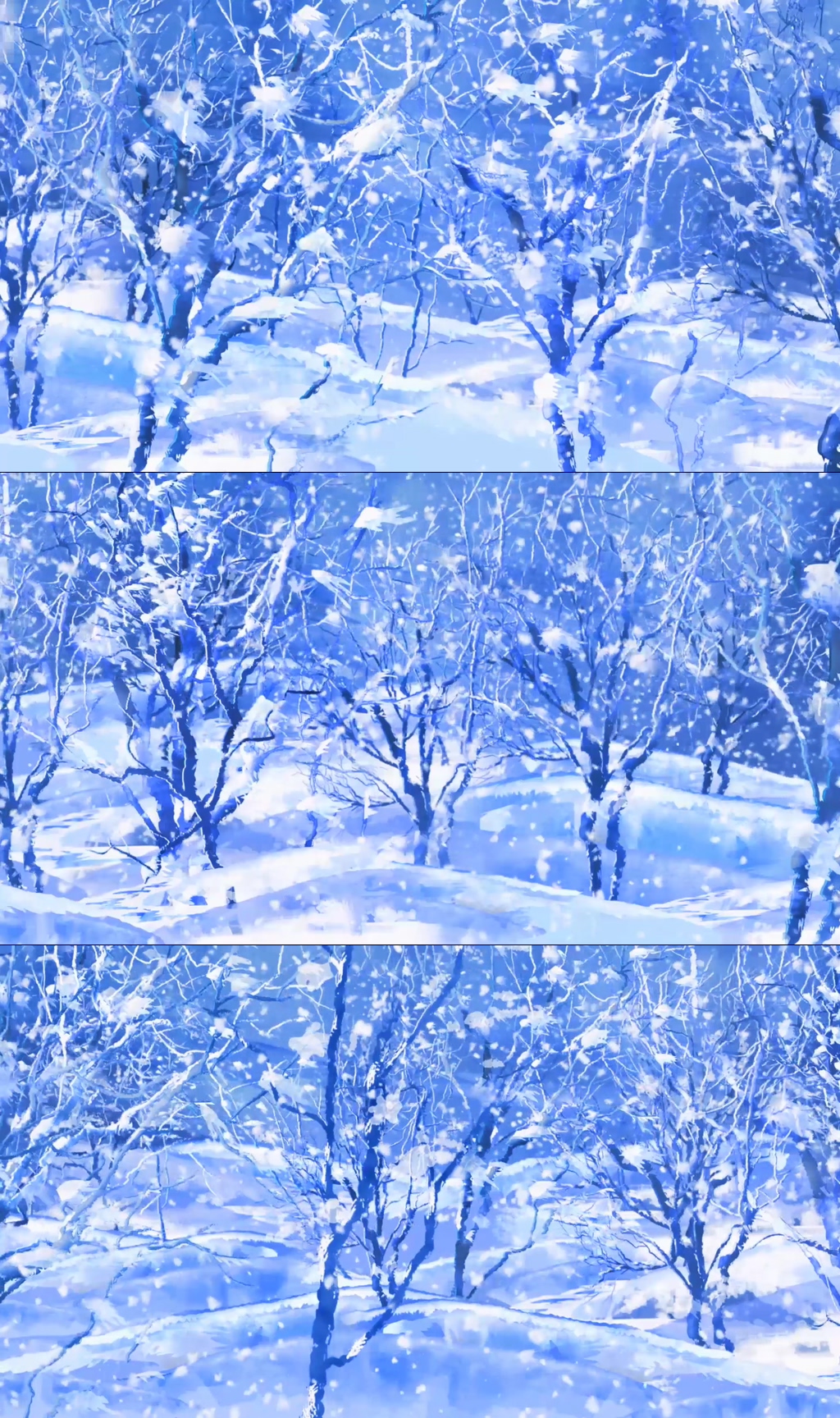 蓝色唯美雪花漫天的树林素材