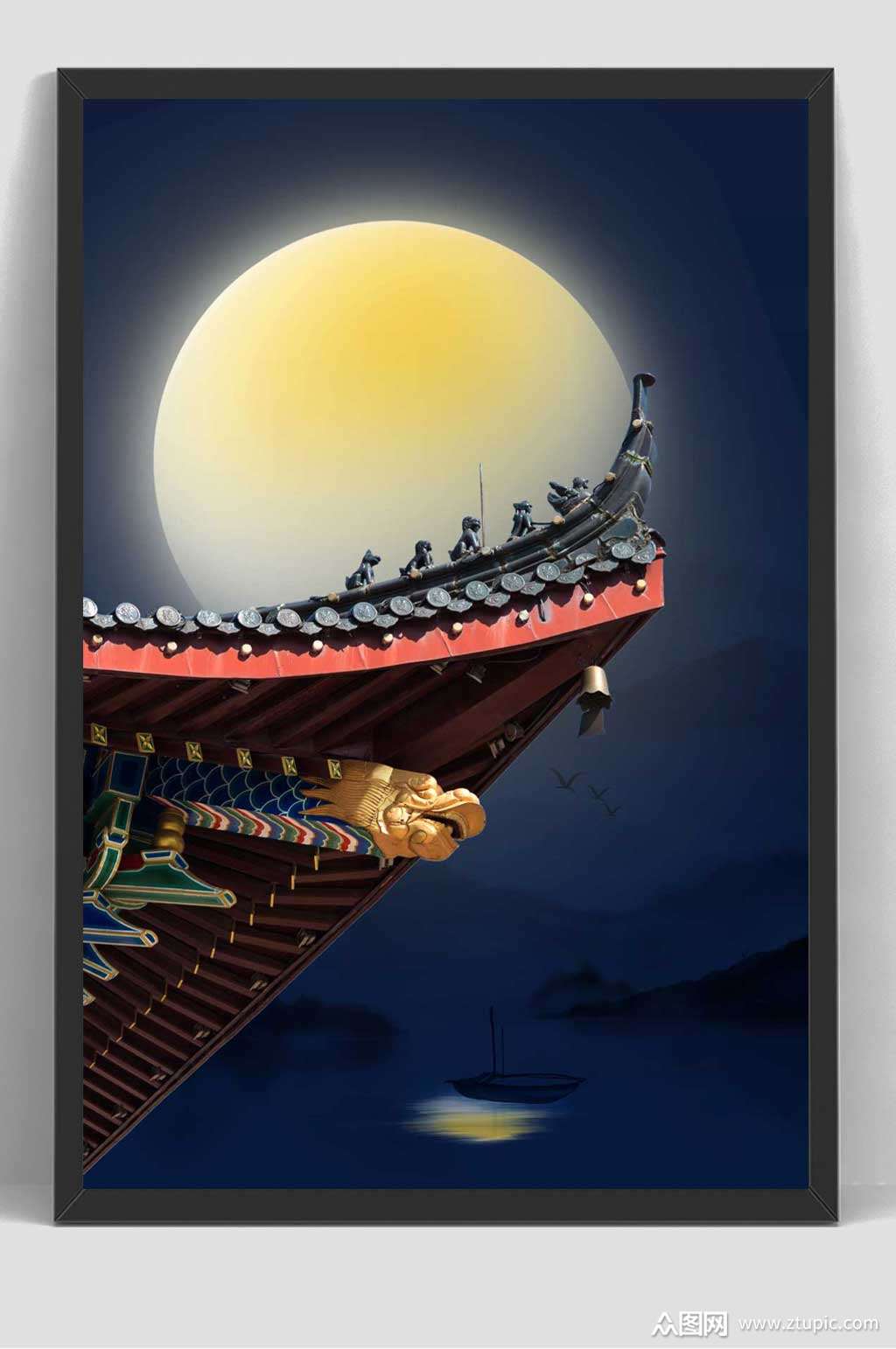 中式建筑中秋节活动促销海报