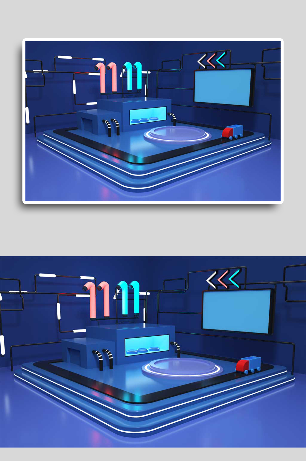蓝色C4D双十一展台素材