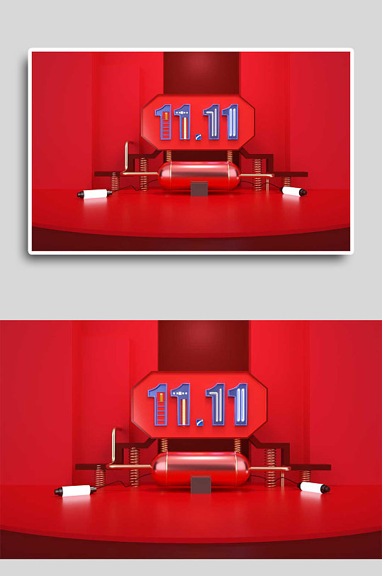 红色C4D双十一展台模型