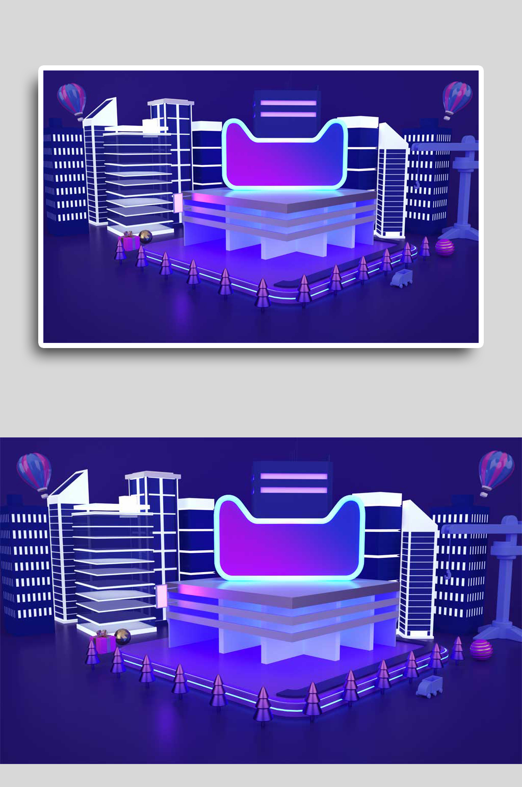 紫色双十一展台C4D素材