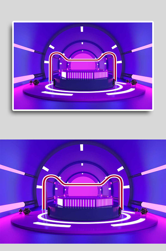 紫色双十一展台C4D