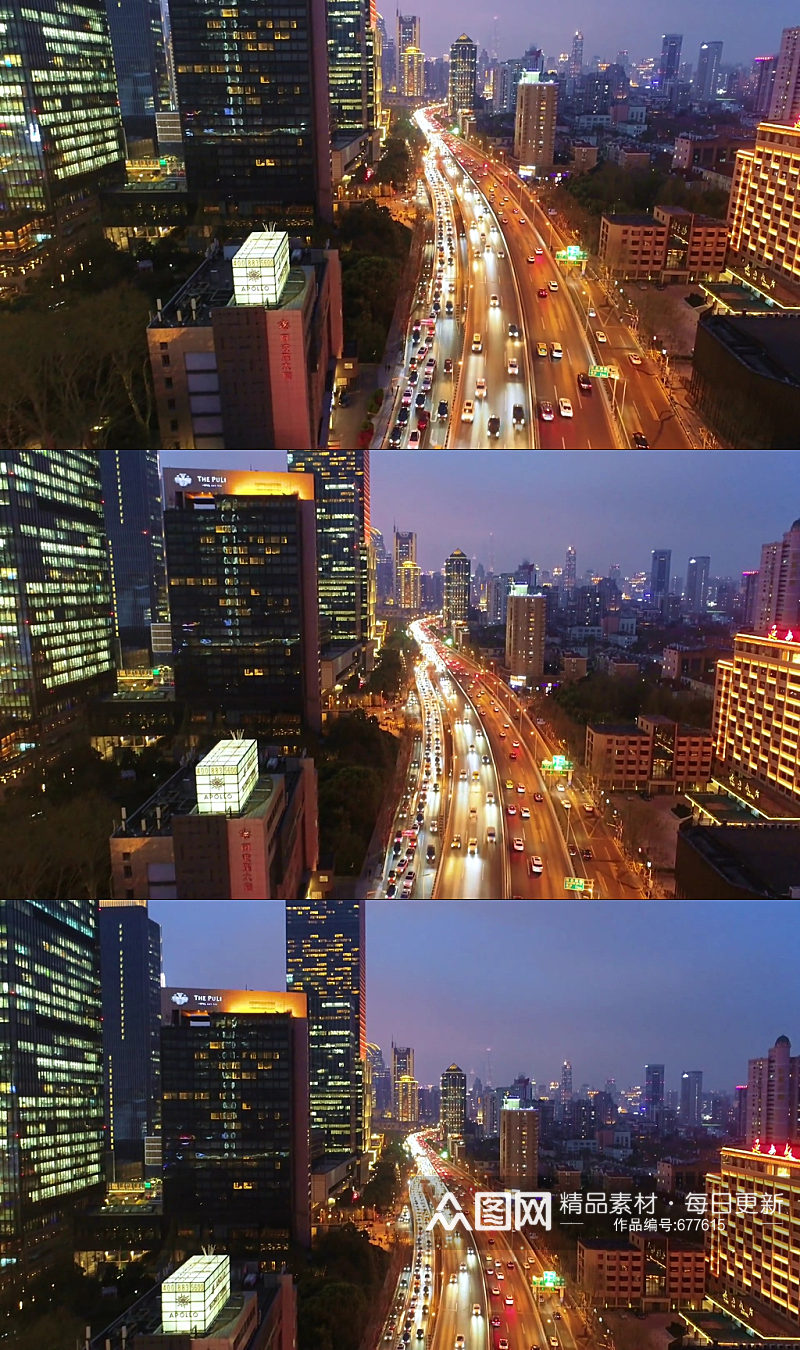 上海延安路高架夜景航拍城市夜景素材