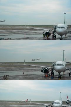 实拍上海浦东国际机场飞机场起飞