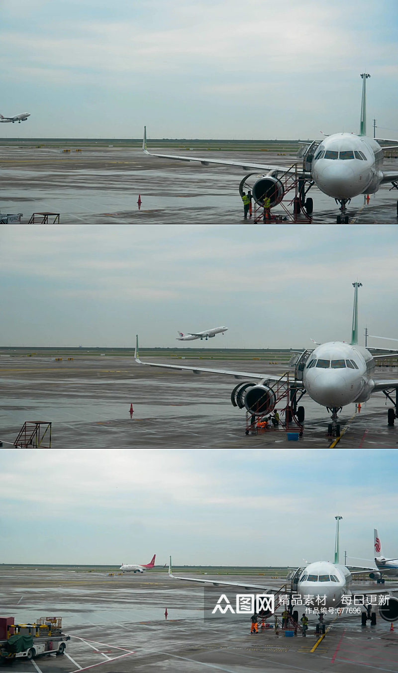 实拍上海浦东国际机场飞机场起飞素材